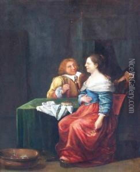 Das Liebeswerben Oil Painting - Frans Ii Van Mieris