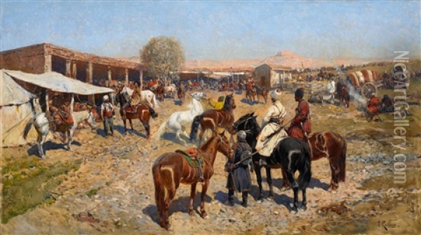 Pferdemarkt Oil Painting - Franz Roubaud