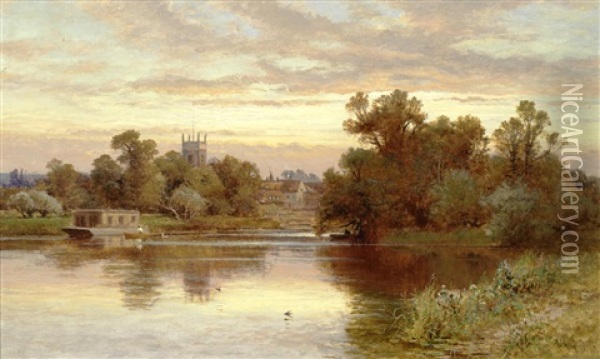 A House Boat On The River Oil Painting - Alfred Augustus Glendening Sr.