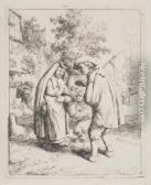 Man And Woman Conversing Oil Painting - Adriaen Jansz. Van Ostade