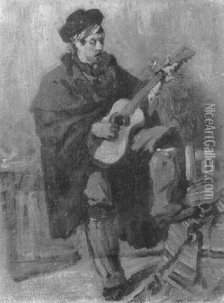 Le Joueur De Guitare Oil Painting - Edme Alexis Alfred Dehodencq