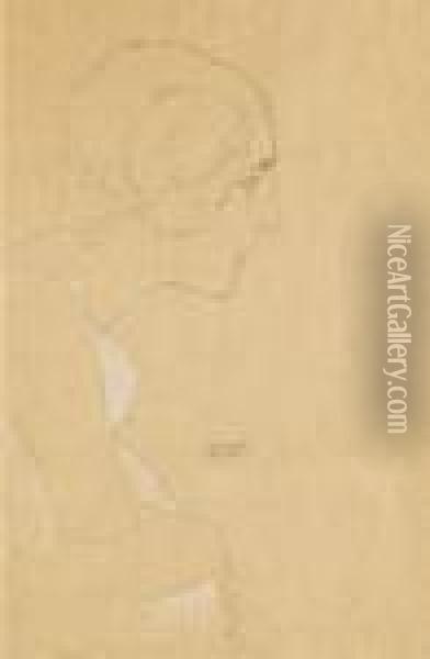 Brustbild Eines Madchens Im Profil Nach Rechts - Kniestuck Im Profil Nach Rechts Oil Painting - Gustav Klimt