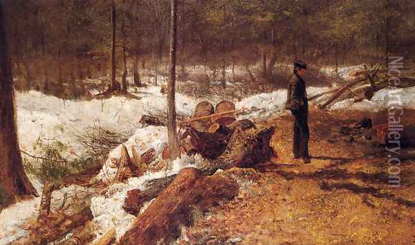 A Boy in the Maine Woods Oil Painting - Eastman Johnson