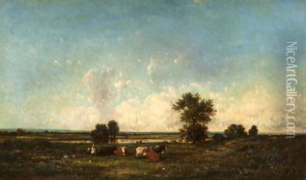 Landscape With Cows Oil Painting - Leon Victor Dupre