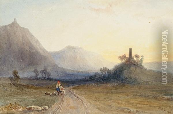 Travellers On A Road Oil Painting - Thomas Brabazon Aylmer