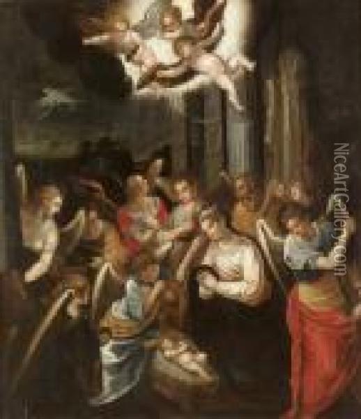Anglarnas Tillbedjan Oil Painting - Frans I Francken