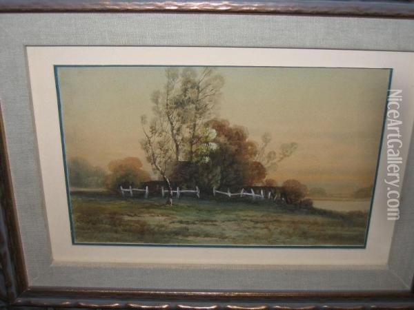House In A Landscape Oil Painting - George Linton Herdle