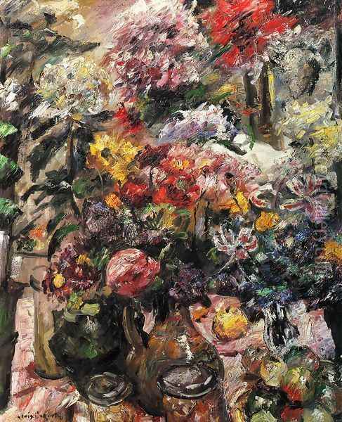 Still Life with Chrysanthemums and Amaryllis Oil Painting - Lovis (Franz Heinrich Louis) Corinth