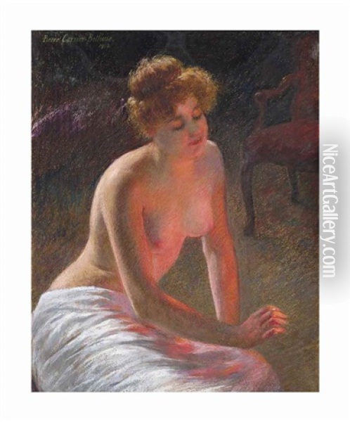 Contemplation By Firelight Oil Painting - Pierre Carrier-Belleuse