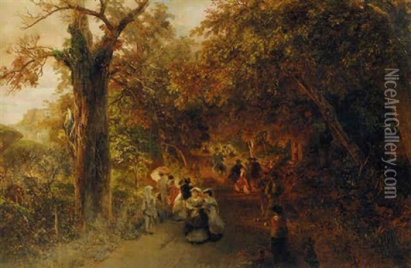 An Evening Stroll On The Road To Castel Gondalfo, Italy Oil Painting - Oswald Achenbach