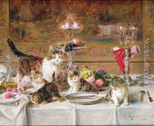 Kittens at a banquet Oil Painting - Louis Eugene Lambert