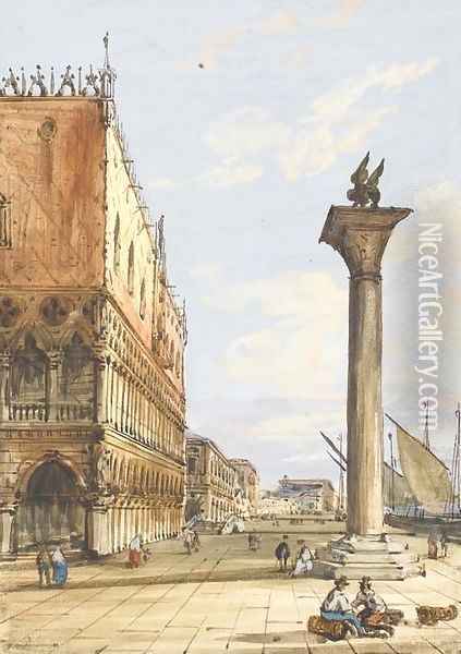 View of the Riva degli Schiavoni from the Piazzetta, Venice, the Doges' Palace to the left Oil Painting - Carlo Grubacs