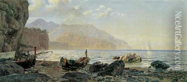 Optrukne Bade Pa Stranden Ved Sorrento Oil Painting - Harald-Adof-Nikolaj Jerichau