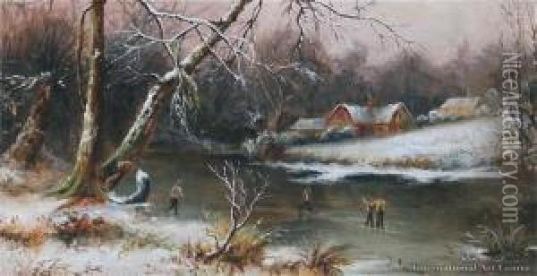On The Ice Oil Painting - Thomas Reginald Attwood