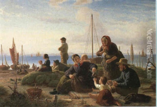 Aften Ved Stranden Hornbaek Oil Painting - Peter (Johann P.) Raadsig