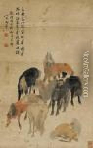 Horses Oil Painting - Emperor Qianlong