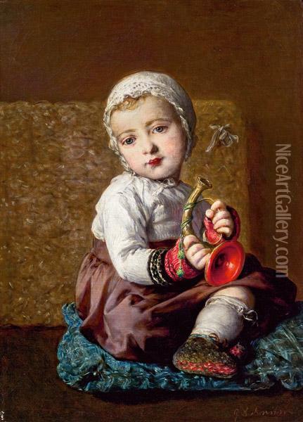 Lexi Mit Trompete Oil Painting - Johann Baptist Reiter