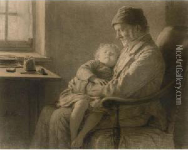 Grossvater Mit Schlafender Enkelin Oil Painting - Albert Anker