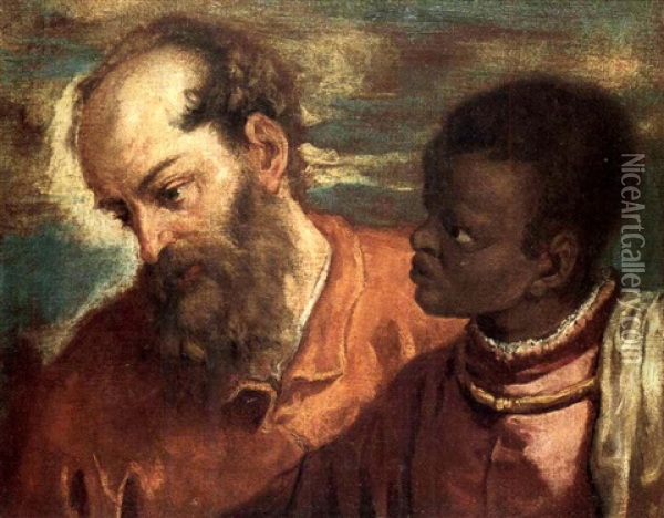 A Study Of Two Heads From Veronese's Feast At The House     Of Levi Oil Painting - Sebastiano Ricci