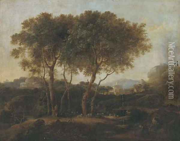 A classical wooded landscape with a goatherd and his flock Oil Painting - Pierre-Antoine Patel