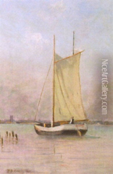 Scow On The St. Claire River, Michigan Oil Painting - William B. Conely