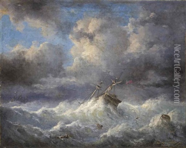 British Marine Vessel In Heavy Weather Oil Painting - Raden Saleh Sarief Bustaman