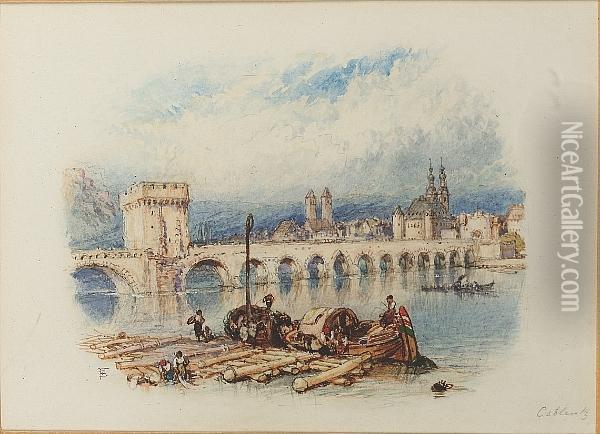 The Bridge Over The Mosel At Coblenz Oil Painting - Myles Birket Foster