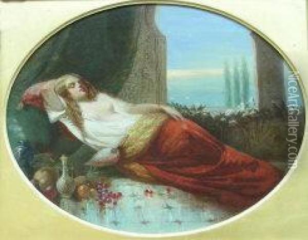 Lightly Clad Maiden Sleeping Oil Painting - Alfred Joseph Woolmer