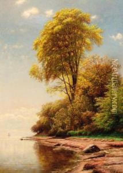 A Wooded Coastal Landscape Oil Painting - Andreas Fritz