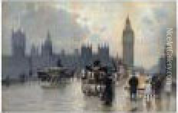 Westminster Bridge Oil Painting - Alberto Pisa
