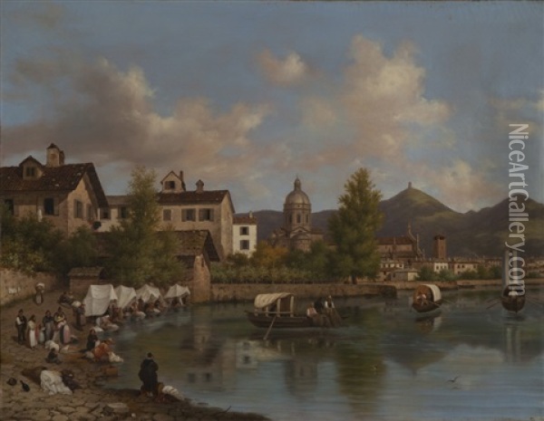 Lago Di Como Oil Painting - Giuseppe V. Canella