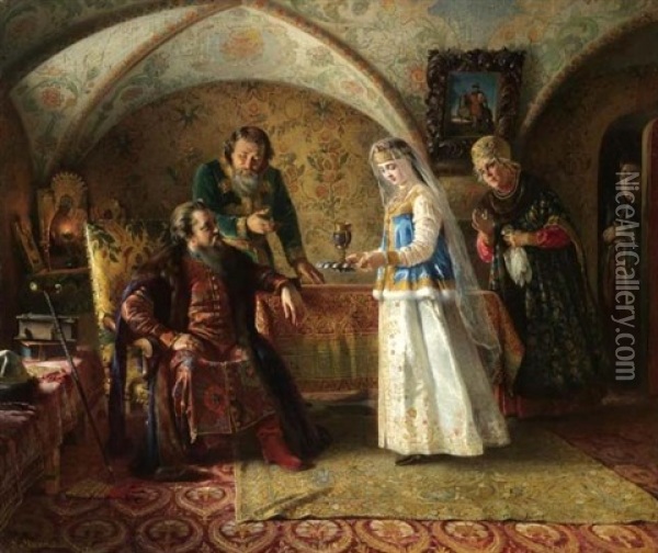From The Everyday Life Of The Russian Boyar In The Late Xvii Century Oil Painting - Konstantin Egorovich Makovsky