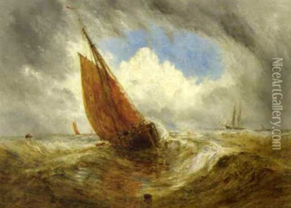 Sailboat At Sea Oil Painting - William Joseph J. C. Bond