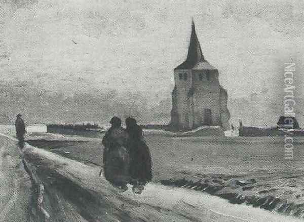 The Old Tower Of Nuenen With People Walking Oil Painting - Vincent Van Gogh