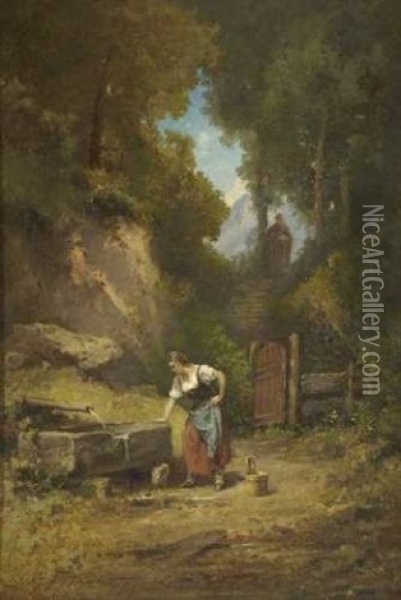Magd Am Brunnen Oil Painting - Willy Moralt