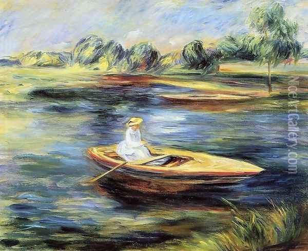 Young Woman Seated In A Rowboat Oil Painting - Pierre Auguste Renoir