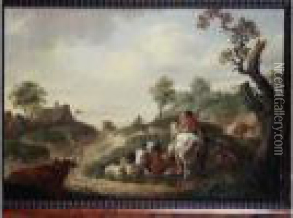 Cavalier Demandant Son Chemin A Un Berger Oil Painting - Hendrick Willelm Schweickhardt