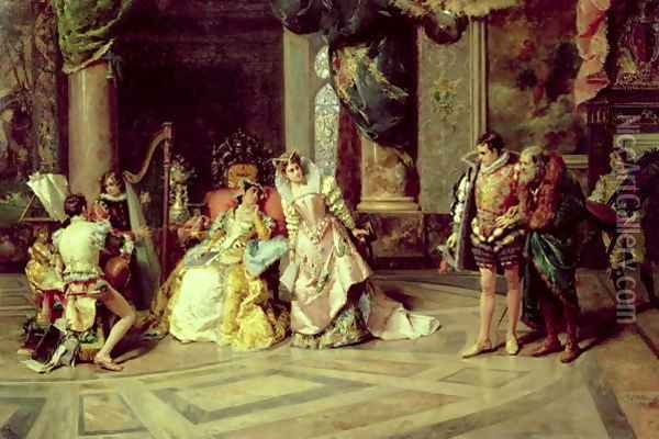 Galileo at the Court of Isabella 1878 Oil Painting - Cesare-Auguste Detti