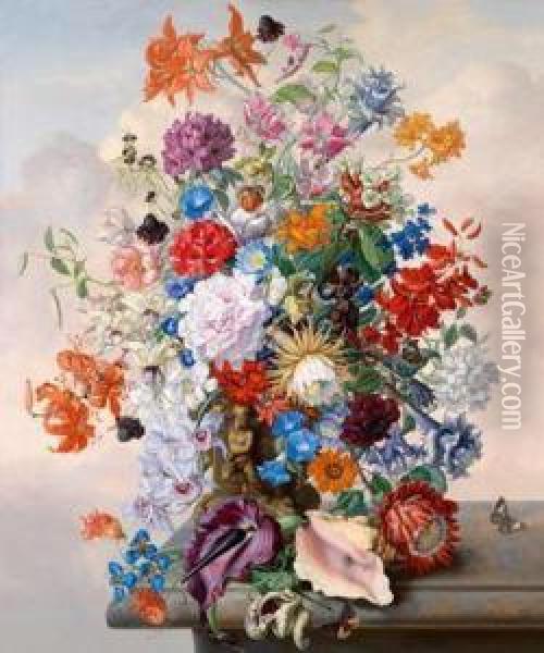 Groses, Dekoratives Blumenstillleben Oil Painting - Sebastian Wegmayr