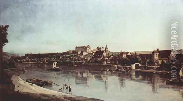 View from Pirna, Pirna of Kopitz, with Fortress Sonnenstein Oil Painting - Bernardo Bellotto