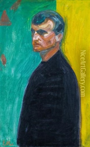 Self-portrait (against Two-coloured Background) Oil Painting - Edvard Munch
