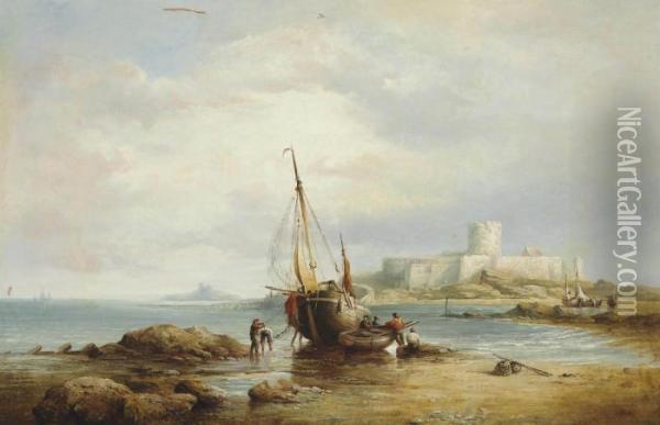 View Of St. Aubin's Fort, St. Aubin's Bay, Jersey Oil Painting - Henry King Taylor