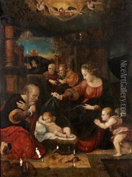L'adoration De L'enfant Jesus Oil Painting - Anthonie van (Montfort) Blocklandt