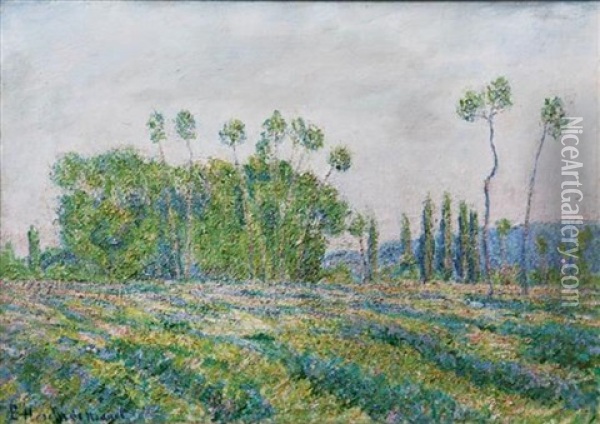 Poplars In Ajoux Oil Painting - Blanche Hoschede-Monet