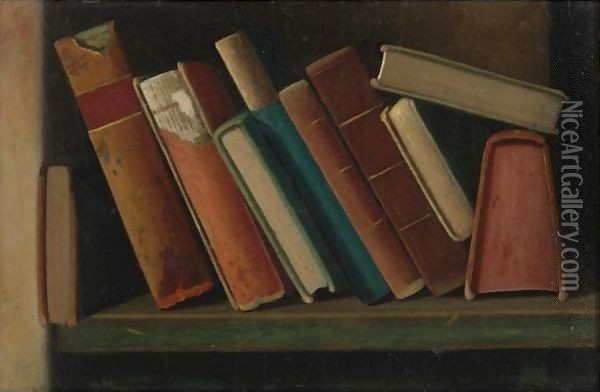 Old Books On A Shelf Oil Painting - John Frederick Peto