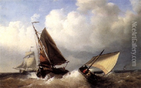 Sailing Vessels Near The Shore Oil Painting - Nicolaas Riegen
