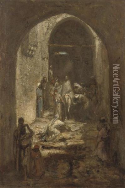 Intocht In Jeruzalem: An Important Visitor, Jerusalem Oil Painting - Marius Bauer