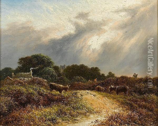 Scene In Surrey; The Coming Storm Oil Painting - Walter Williams