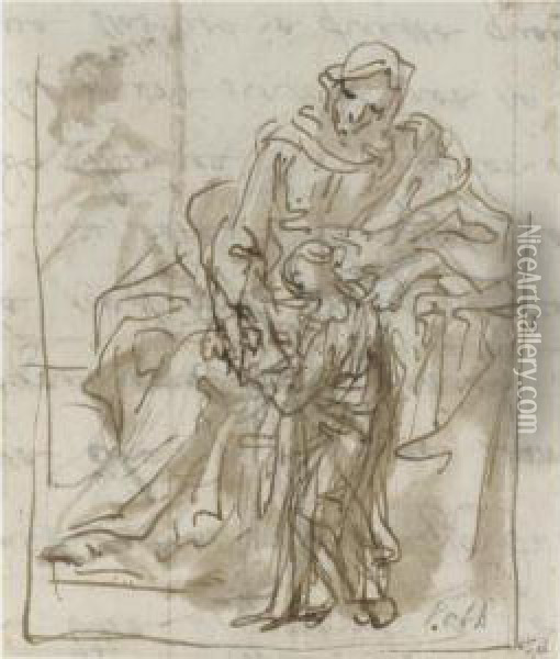 A Group Of Figure And Compositional Studies, Mainly For Religous Or Mythological Scenes Oil Painting - Johann Karl Loth
