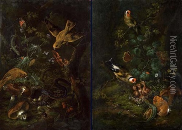 Waldstilleben (+ Another, Similar; Pair) Oil Painting - Johann Baptist Halszel